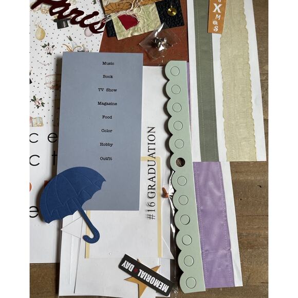 Lot 75 Journaling Scrapbooking Stickers Die Cuts Brads Eyelets Ribbon Flowers - Picture 5 of 9